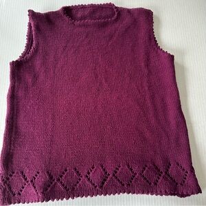 Vest burgundy good condition. Hand knitted . Sz small to medium- see below